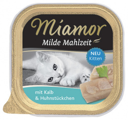 Vanička MIAMOR Milde Mahlzeit Kitten teľacie + kuracie kúsky 100g
