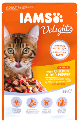 Kapsicka IAMS cat delights chicken a red pepper in jelly 85g