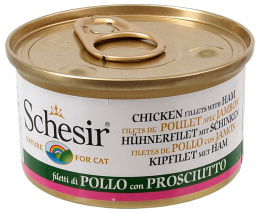 Konzerva SCHESIR Cat kuracie+sunka v zele 85g