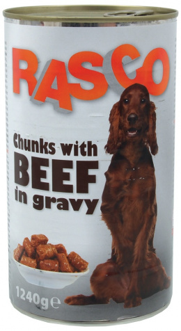Konzerva Rasco Dog hovadzie kusky v stave 1240g