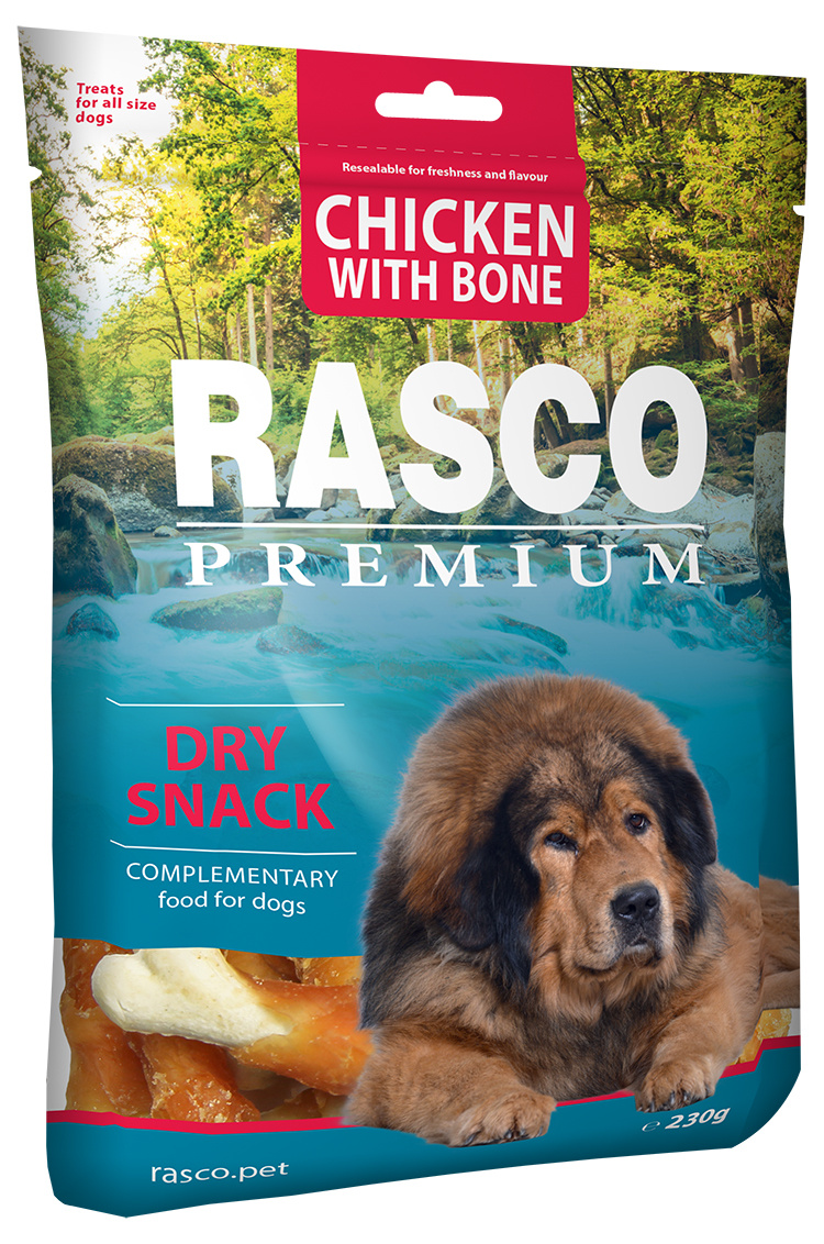 Rasco Premium pochúťka kosti obalené kuracím mäsom 230 g Rasco Premium pochúťka kosti obalené kuracím mäsom 230 g