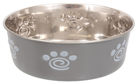 Miska Dog Fantasy nerez s gum. spodkem tlapka šedá 0,75l 16cm