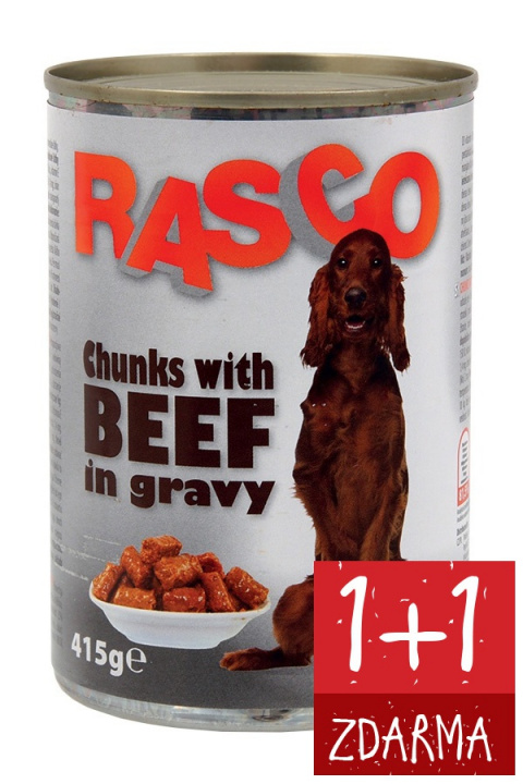 Konzerva Rasco hovězí kousky ve šťávě 415g 1+1 zdarma title=