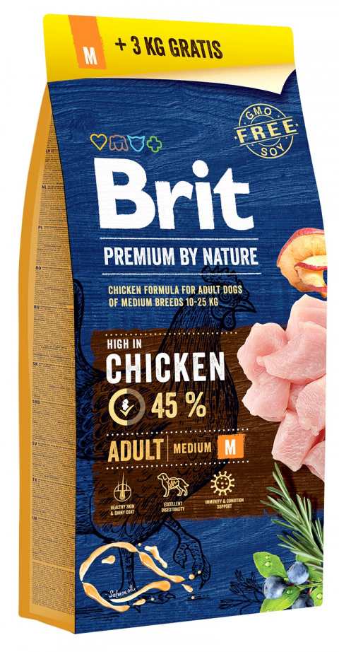 Brit Premium by Nature Adult M 15+3kg ZDARMA 