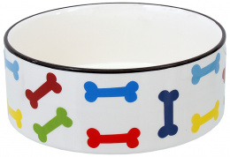 Miska Dog Fantasy keramická potisk barevné kosti bílá 20,5x7,5cm 1,61l