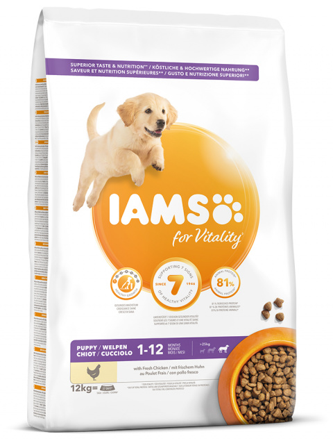 IAMS Dog Puppy Large Chicken 12kg + lanová hračka různé barvy ZDARMA title=