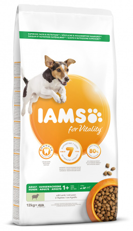 IAMS Dog Adult Small &amp; Medium Lamb 12kg + lanová hračka různé barvy ZDARMA