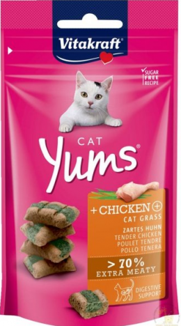 Pochoutka Vitakraft Cat Yums kuře s kočičí trávou 40g + 1+1 zdarma