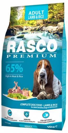 Rasco Premium Adult Lamb &amp; Rice 15kg + 3 kg zdarma