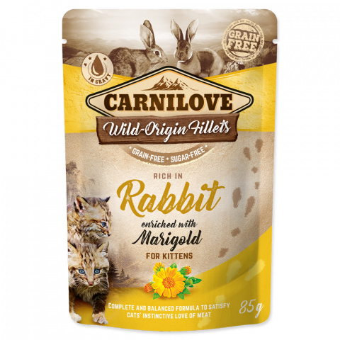 Kapsička Carnilove Cat Pouch Kitten králík a měsíček lékařský 85g title=