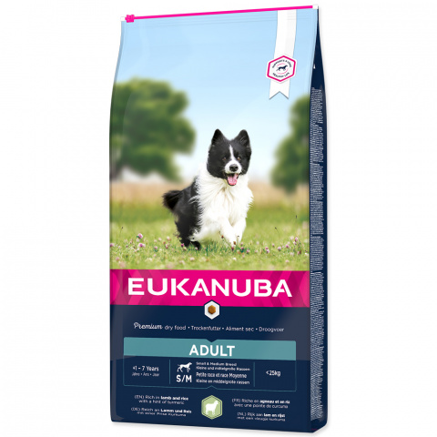 Eukanuba Adult Small &amp; Medium Lamb 12kg + lanová hračka různé barvy ZDARMA title=