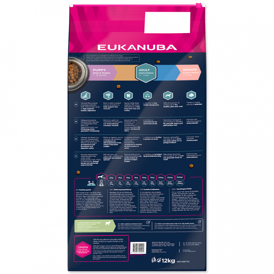 Eukanuba Adult Small &amp; Medium Lamb 12kg + lanová hračka různé barvy ZDARMA
