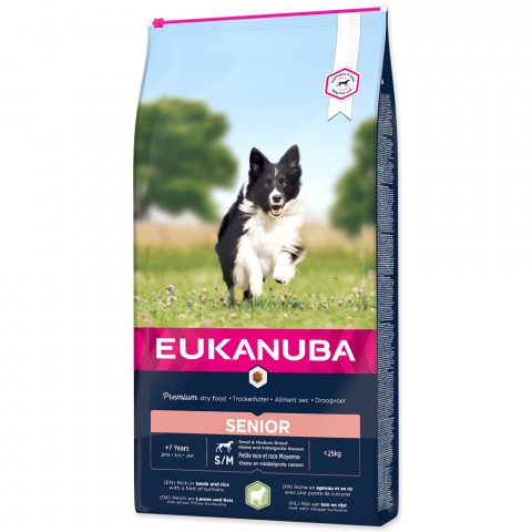Eukanuba Senior Small &amp; Medium Lamb 12kg + lanová hračka různé barvy ZDARMA title=