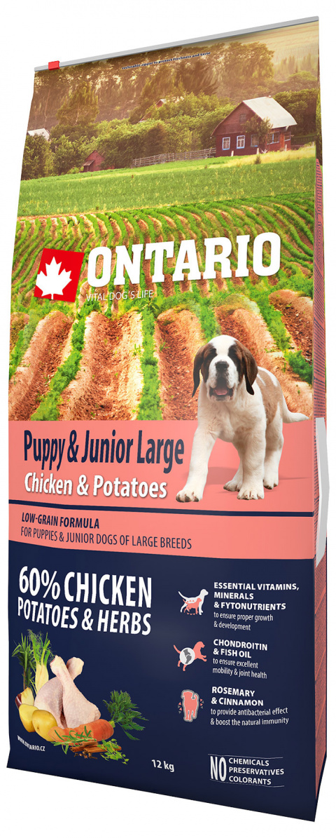 Ontario Puppy &amp; Junior Large Chicken &amp; Potatoes 12kg title=