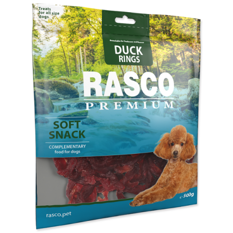 Pochoutka Rasco Premium kroužky kachní 500g title=