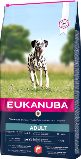 Eukanuba Adult Large &amp; Giant Salmon 12kg + lanová hračka různé barvy ZDARMA