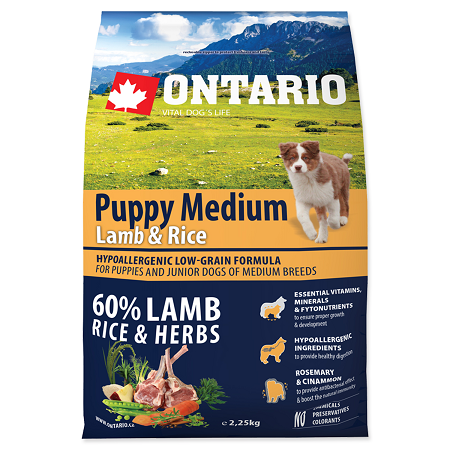 Ontario Puppy Medium Lamb &amp; Rice 2,25 kg title=