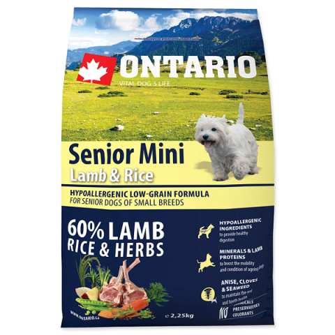 Ontario Senior Mini Lamb &amp; Rice 2,25kg title=