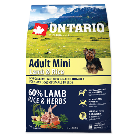 Ontario Adult Mini Lamb &amp; Rice 2,25kg title=