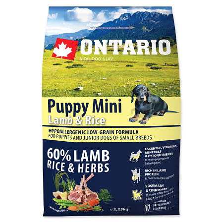Ontario Puppy Mini Lamb &amp; Rice 2,25kg title=