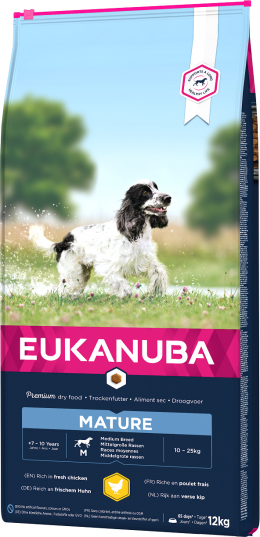 Eukanuba Mature Medium 15kg + zásobník se sáčky zdarma