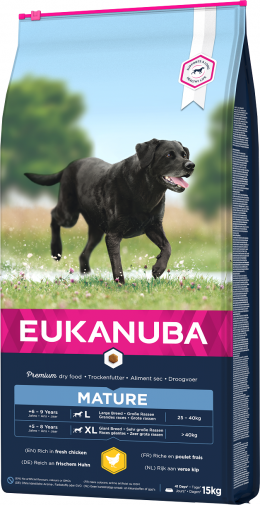 Eukanuba Mature Large 15kg + zásobník se sáčky zdarma