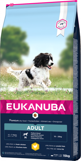 Eukanuba Adult Medium 15kg + lanová hračka různé barvy ZDARMA