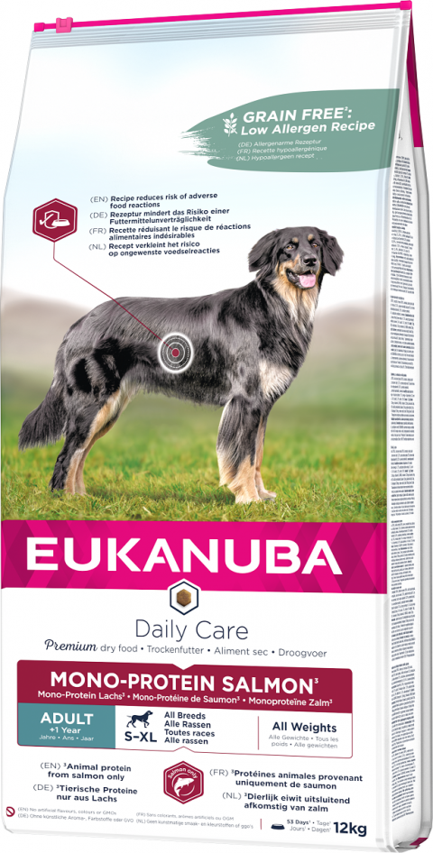 Eukanuba Adult Mono Protein Salmon 12kg + lanová hračka různé barvy ZDARMA title=