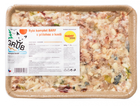 Rybí komplet BARF s přílohou a kostí 500g title=