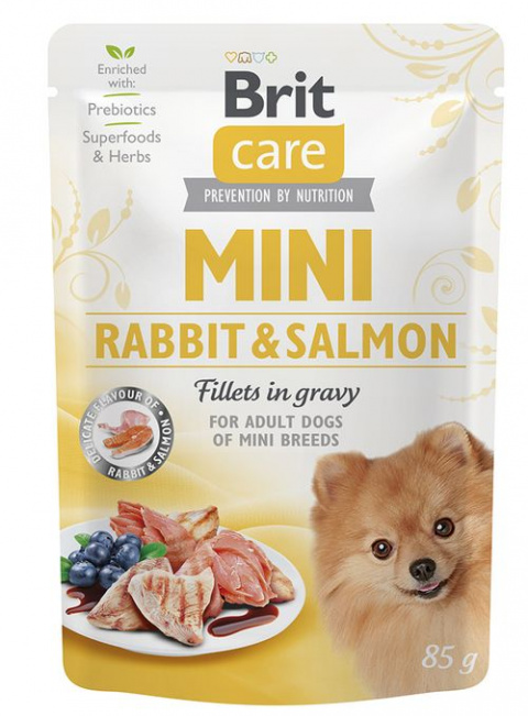 Kapsička Brit Care Mini Rabbit &amp; Salmon fillets in gravy 85g title=