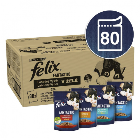Felix Fantastic Multipack hovězí/kuře/tuňák/treska v želé 80x85g title=