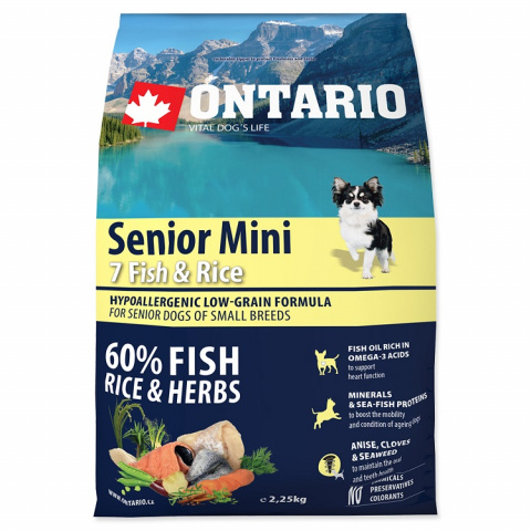 Ontario Senior Mini Fish &amp; Rice 2,25kg title=