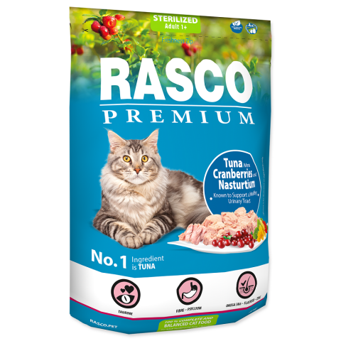 Rasco Premium Cat Sterilized, Tuna, Cranberries, Nasturtium 400g title=