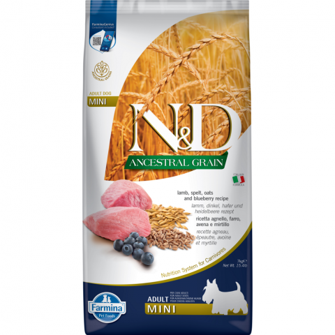 N&amp;D Ancestral Grain Dog Adult Lamb &amp; Blueberry Mini 7kg title=