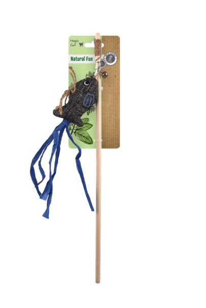 Hračka Magic Cat Natural Fun šidítko ryba s rolničkou a šantou kočičí šedá 40cm title=