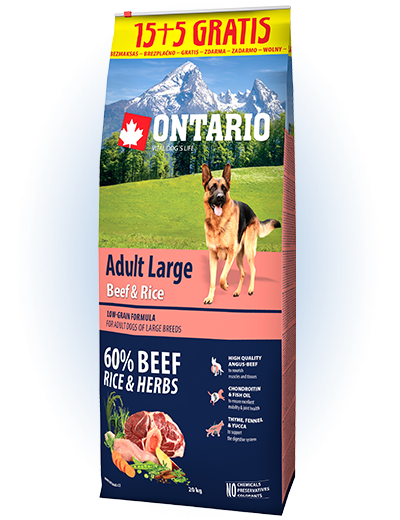 Ontario Adult Large Beef & Rice 15+5kg zdarma Ontario Adult Large Beef & Rice 15+5kg zdarma