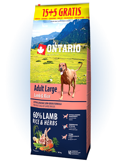 Ontario Adult Large Lamb & Rice 15+5 kg zdarma Ontario Adult Large Lamb & Rice 15+5 kg zdarma