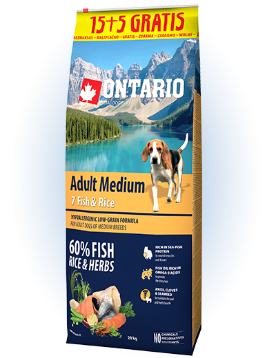 Ontario Adult Medium Fish & Rice 15+5kg Ontario Adult Medium Fish & Rice 15+5kg