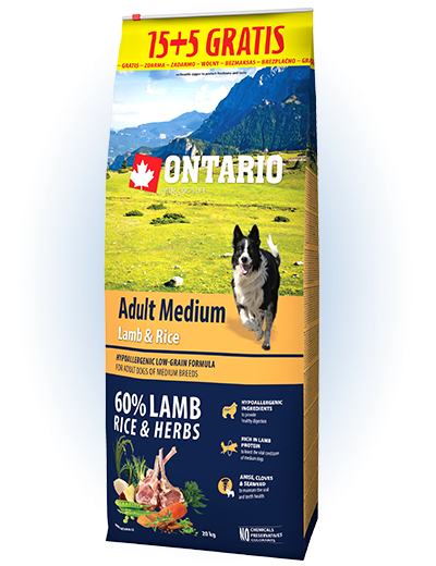 Ontario Adult Medium Lamb & Rice 15+5 kg zdarma Ontario Adult Medium Lamb & Rice 15+5 kg zdarma