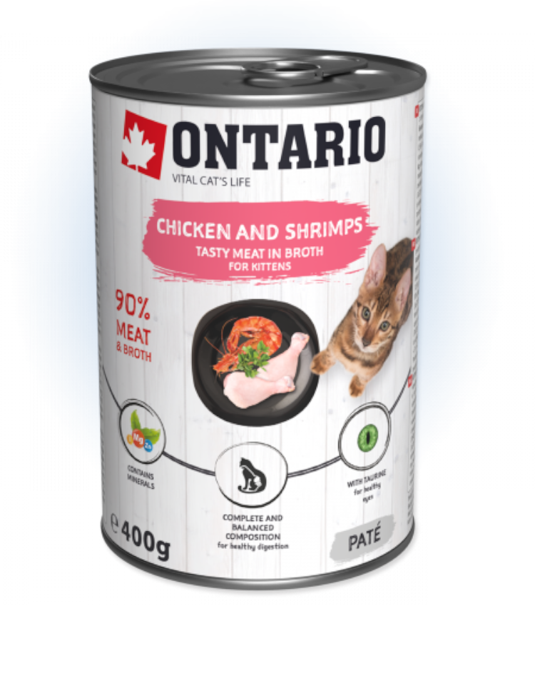 Konzerva Ontario Kitten Chicken, Shrimp, Rice and Salmon Oil 400 g Konzerva Ontario Kitten Chicken, Shrimp, Rice and Salmon Oil 400 g