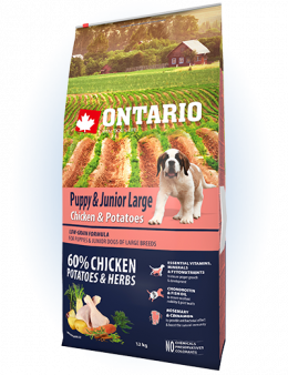 Ontario Puppy &amp; Junior Large Chicken &amp; Potatoes 12kg + 4 konzervy zdarma