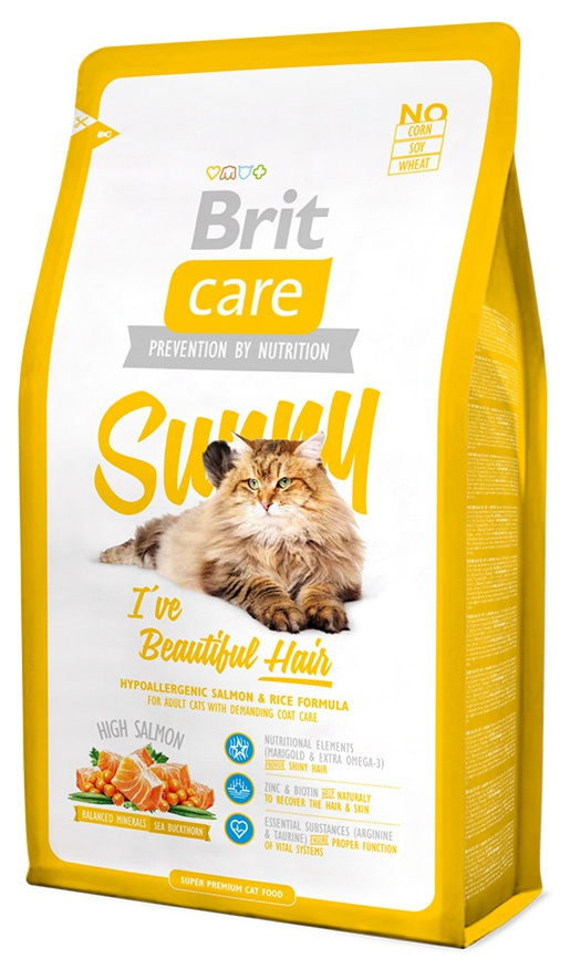 Barība kaķiem - Brit Care Cat Sunny I've Beautiful Hair, ar lasi un rīsiem, 400 gr Barība kaķiem - Brit Care Cat Sunny I've Beautiful Hair, ar lasi un rīsiem, 400 gr