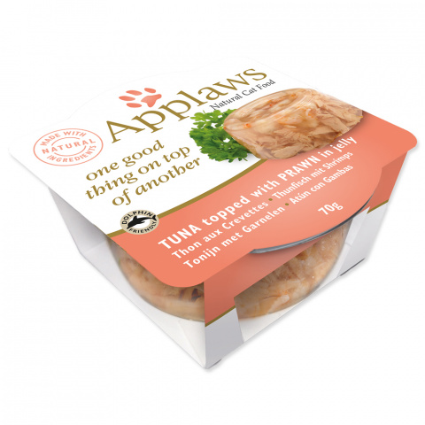 Konservi kaķiem - APPLAWS Cat, tuncis un garneles želejā, 70 g