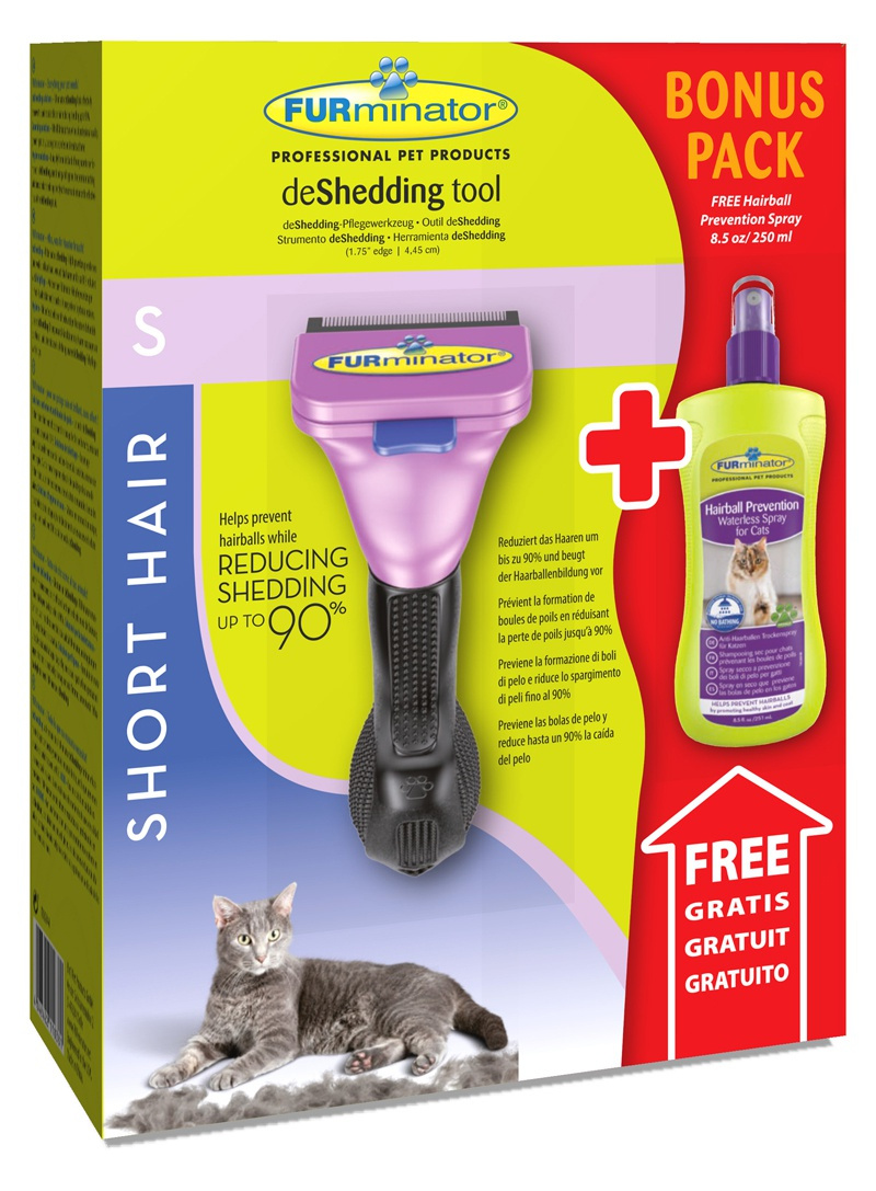 Ķemme kaķiem - FURminator deShedding tool, hair short, S + Bezūdens aerosols Ķemme kaķiem - FURminator deShedding tool, hair short, S + Bezūdens aerosols