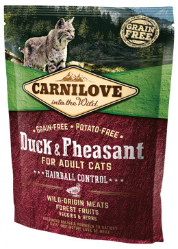 Корм для кошек – CARNILOVE Adult Cats Hairball Control Duck and Pheasant, 0,4 кг