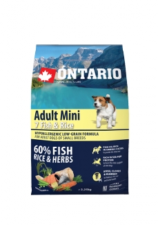 Barība suņiem – ONTARIO Adult Mini Fish and Rice, 2,25 kg title=