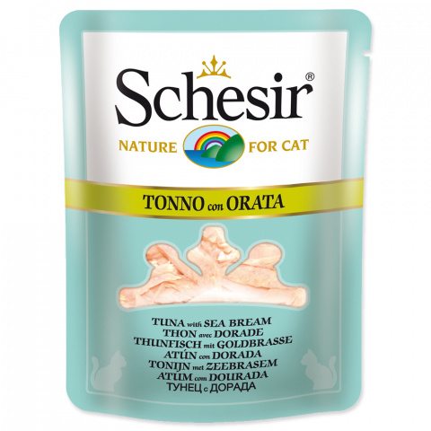 Консервы для кошек - SCHESIR Cat Pouch in Broth Tuna and Sea Bream, 70 г