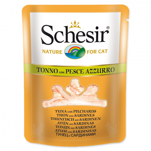 Консервы для кошек - SCHESIR Cat Pouch in Broth Tuna and Pilchards, 70 г