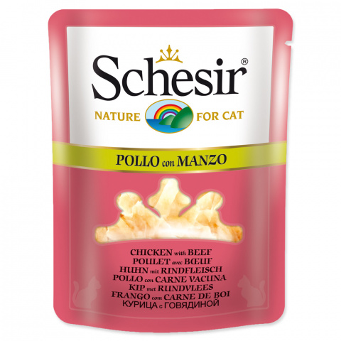 Консервы для кошек - SCHESIR Cat Pouch in Broth Chicken and Beef, 70 г