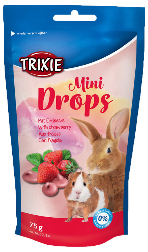 Лакомство для грызунов - TRIXIE Mini Drops, strawberry, 75 г Лакомство для грызунов - TRIXIE Mini Drops, strawberry, 75 г